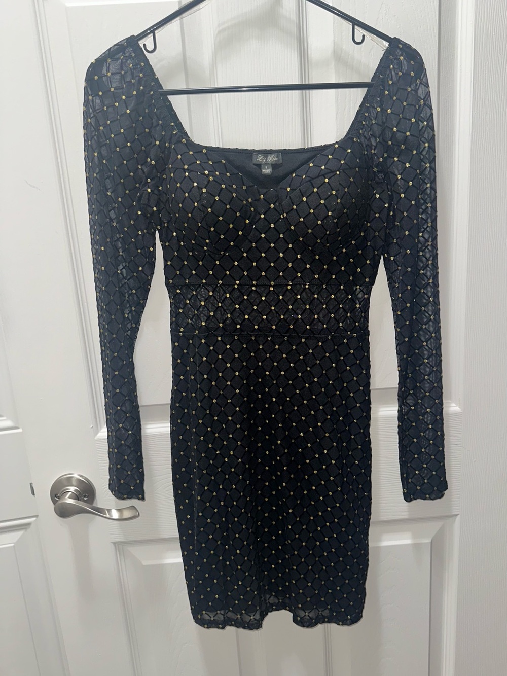 Lily Rose Black Long-Sleeve Studded Square-Neck Dress